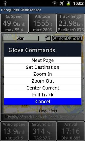 Captura 5: Panel de control para parapentes