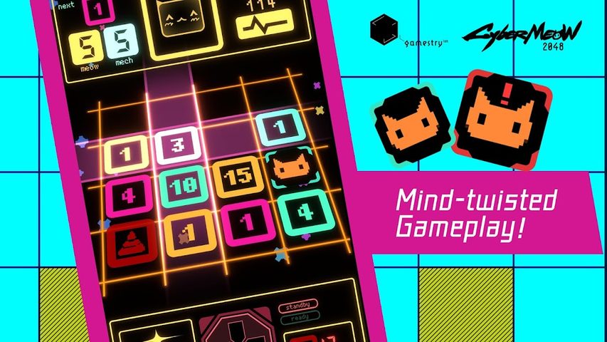 Screenshot 3: CyberMeow 2048 - Cyberpunk Slide & Merge Puzzle