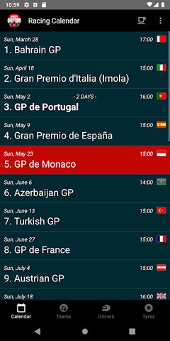 Captura 1: Calendario y Clasificación Fórmula 1 2022