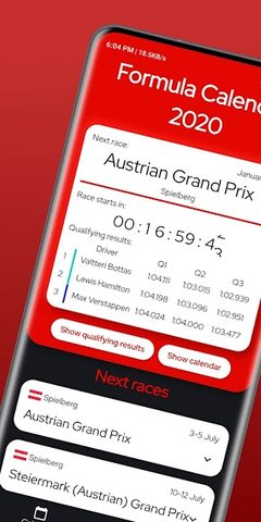 Screenshot 1: Formula Race Calendar 2021