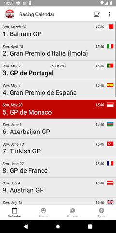 Captura 3: Calendario y Clasificación Fórmula 1 2022