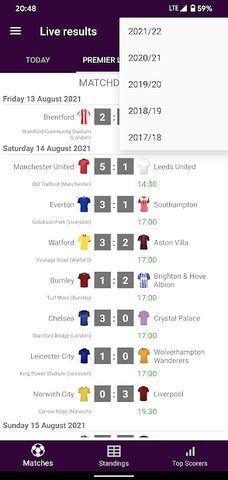 Captura 7: Marcadores en Vivo: Premier League 2021/2022