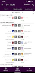 Captura 1: Marcadores en Vivo: Premier League 2021/2022
